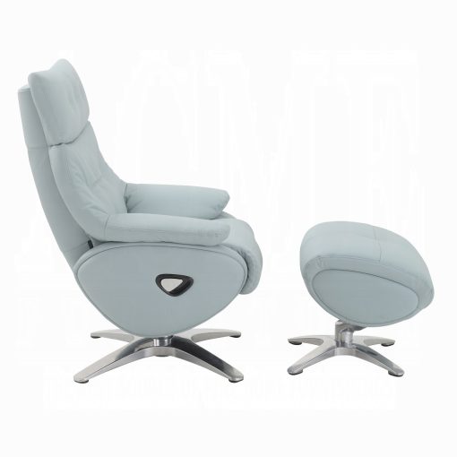 Janella Contemporary Babyblue Leather Motion Accent Chair with Swivel & Ottoman - Image 4