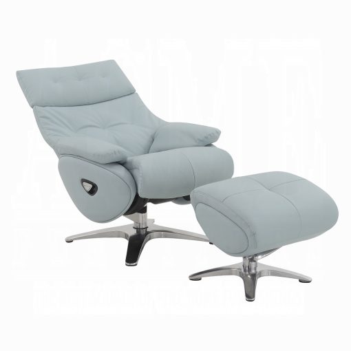 Janella Contemporary Babyblue Leather Motion Accent Chair with Swivel & Ottoman - Image 6