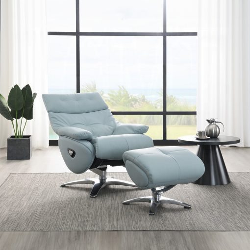 Janella Contemporary Babyblue Leather Motion Accent Chair with Swivel & Ottoman - Image 7