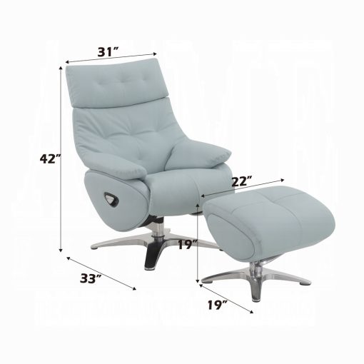 Janella Contemporary Babyblue Leather Motion Accent Chair with Swivel & Ottoman - Image 8