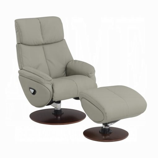 Kandoro Contemporary Gray Leather & Brown Base Motion Accent Chair with Swivel & Ottoman - Image 2