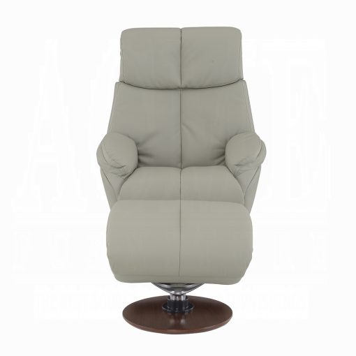 Kandoro Contemporary Gray Leather & Brown Base Motion Accent Chair with Swivel & Ottoman - Image 3