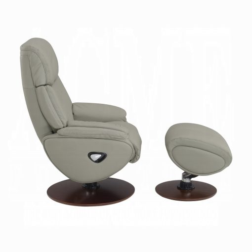 Kandoro Contemporary Gray Leather & Brown Base Motion Accent Chair with Swivel & Ottoman - Image 4