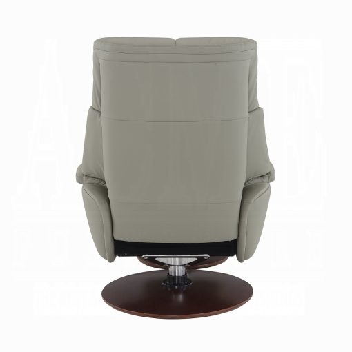 Kandoro Contemporary Gray Leather & Brown Base Motion Accent Chair with Swivel & Ottoman - Image 5