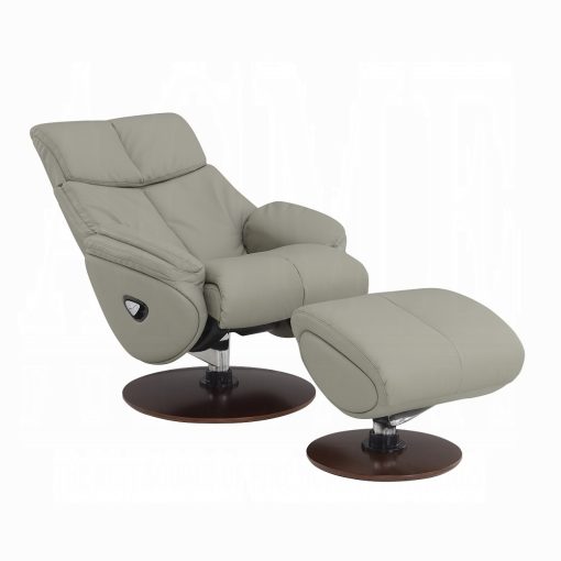 Kandoro Contemporary Gray Leather & Brown Base Motion Accent Chair with Swivel & Ottoman - Image 6