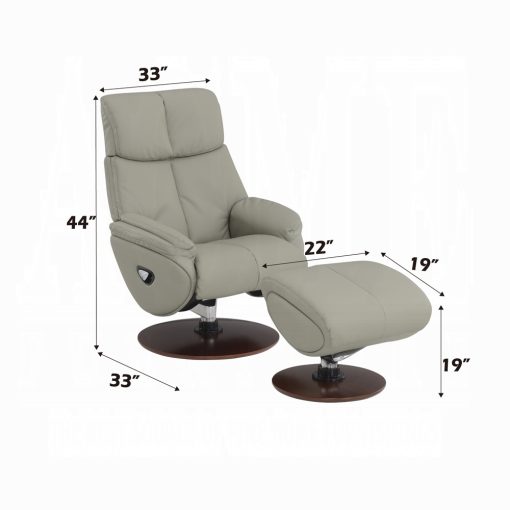 Kandoro Contemporary Gray Leather & Brown Base Motion Accent Chair with Swivel & Ottoman - Image 8