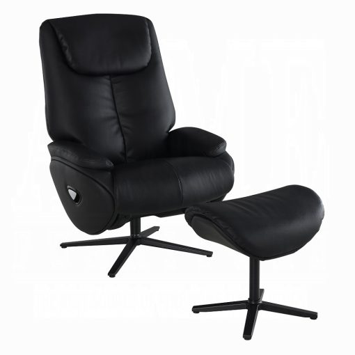 Labonita Contemporary Black Leather Motion Accent Chair with Swivel & Ottoman - Image 2