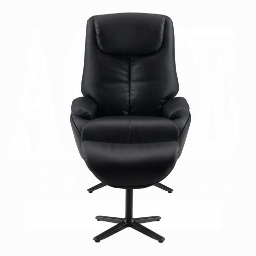 Labonita Contemporary Black Leather Motion Accent Chair with Swivel & Ottoman - Image 3