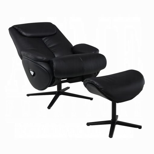 Labonita Contemporary Black Leather Motion Accent Chair with Swivel & Ottoman - Image 6