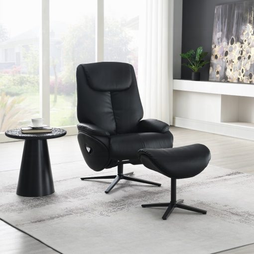 Labonita Contemporary Black Leather Motion Accent Chair with Swivel & Ottoman