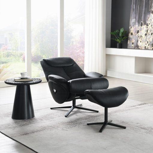 Labonita Contemporary Black Leather Motion Accent Chair with Swivel & Ottoman - Image 7