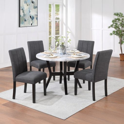 Kusa Engineering Stone Top & Black 5 Piece Pack Dining Set with Faux Marble Top