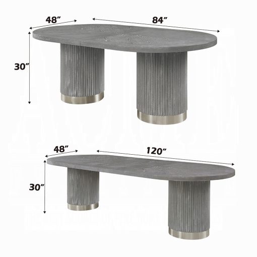 Adalynn Wood Weathered Gray Oak Dining Table with 2 Leaves - Image 8