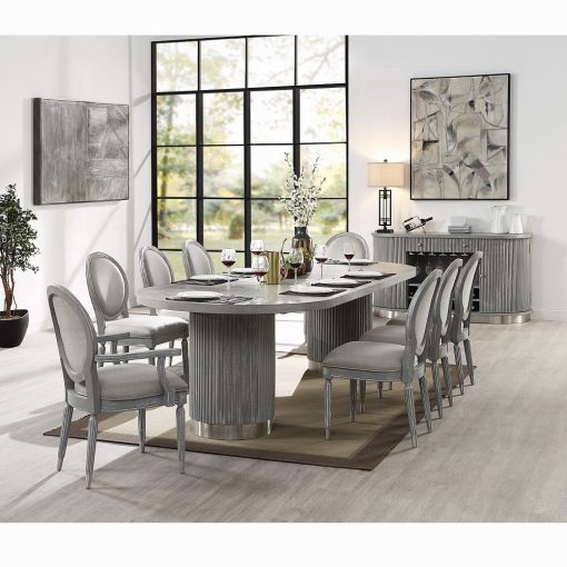 Adalynn Wood Weathered Gray Oak Dining Table with 2 Leaves