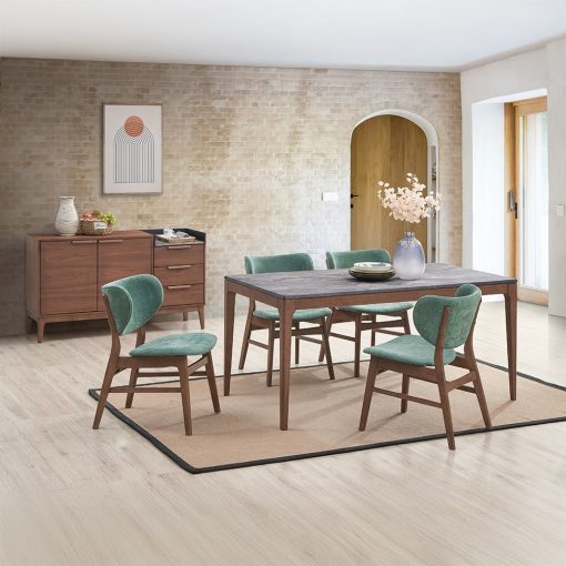 Bevis Engineered Stone Top & Walnut Dining Table - Image 8