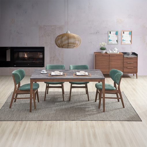 Bevis Engineered Stone Top & Walnut Dining Table - Image 9