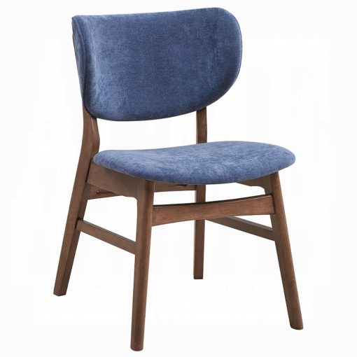 Bevis Blue Fabric & Walnut Side Chair (Set of 2) - Image 2