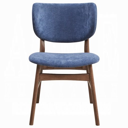 Bevis Blue Fabric & Walnut Side Chair (Set of 2) - Image 3