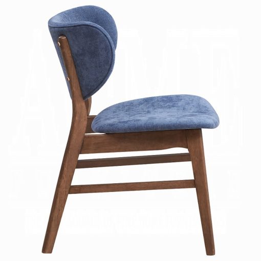 Bevis Blue Fabric & Walnut Side Chair (Set of 2) - Image 4