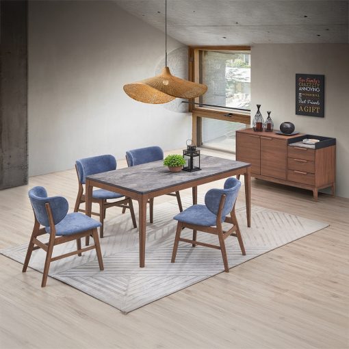 Bevis Blue Fabric & Walnut Side Chair (Set of 2) - Image 10