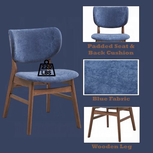 Bevis Blue Fabric & Walnut Side Chair (Set of 2) - Image 13