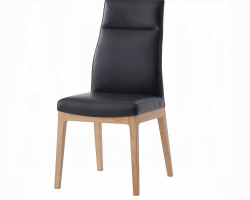 Raquan Black Leather & Walnut Side Chair (Set of 2)