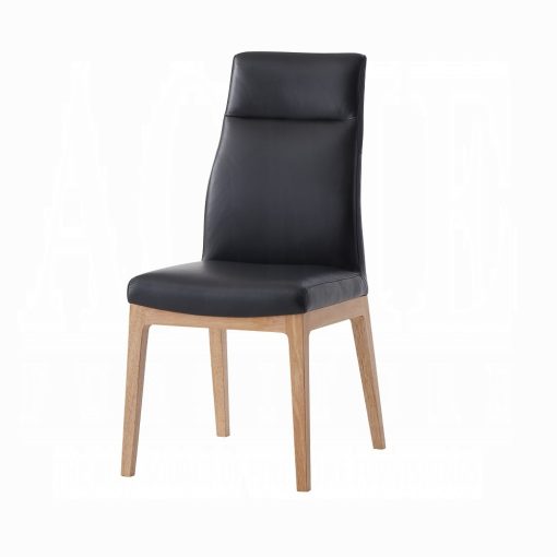 Raquan Black Leather & Walnut Side Chair (Set of 2) - Image 2