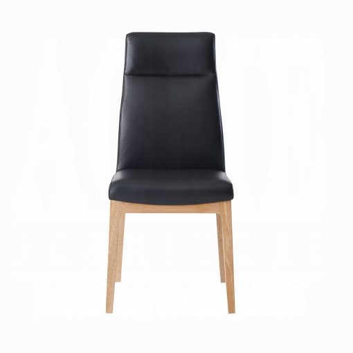 Raquan Black Leather & Walnut Side Chair (Set of 2) - Image 3