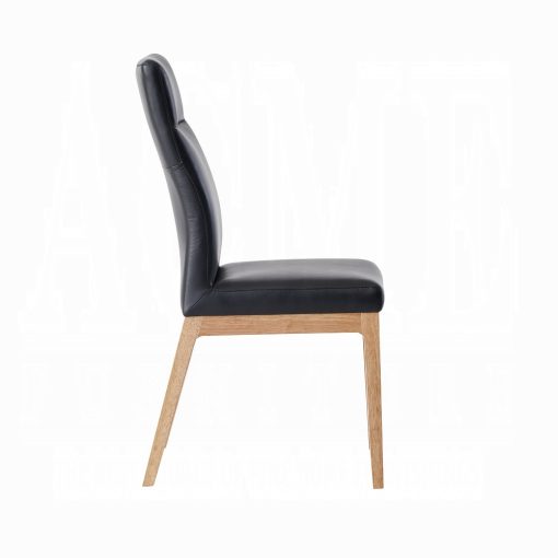 Raquan Black Leather & Walnut Side Chair (Set of 2) - Image 4