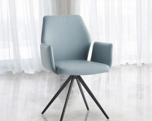 Segismunda Light Blue Leather & Black Side Chair with Swivel