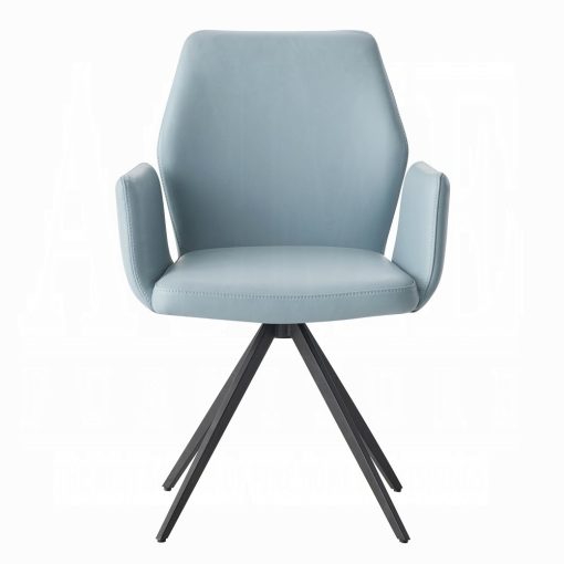 Segismunda Light Blue Leather & Black Side Chair with Swivel