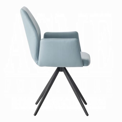 Segismunda Light Blue Leather & Black Side Chair with Swivel