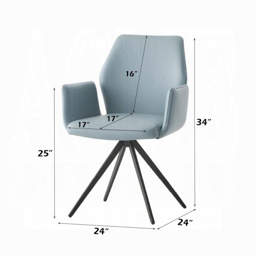 Segismunda Light Blue Leather & Black Side Chair with Swivel