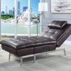 Padilla Brown Synthetic Leather Chaise Lounge with Pillow & USB