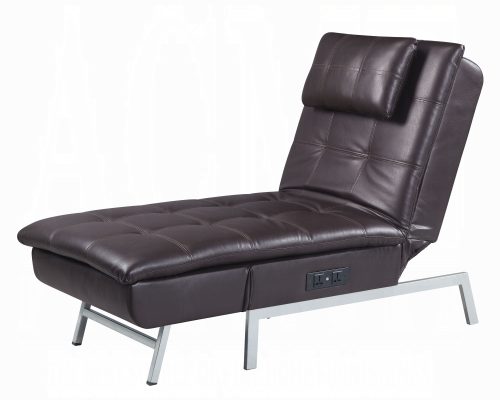 Padilla Brown Synthetic Leather Chaise Lounge with Pillow & USB