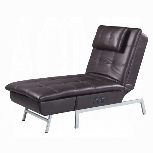 Padilla Brown Synthetic Leather Chaise Lounge with Pillow & USB - Image 2