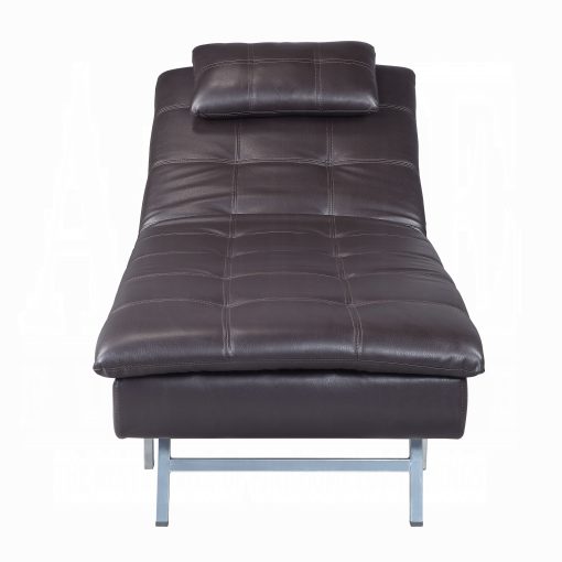 Padilla Brown Synthetic Leather Chaise Lounge with Pillow & USB - Image 3