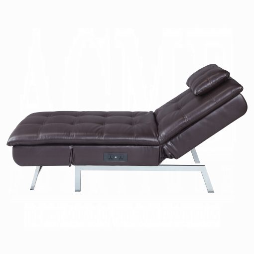 Padilla Brown Synthetic Leather Chaise Lounge with Pillow & USB - Image 4