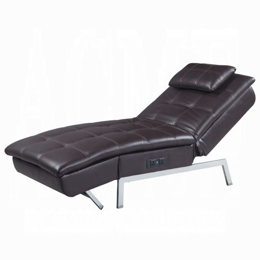 Padilla Brown Synthetic Leather Chaise Lounge with Pillow & USB - Image 6