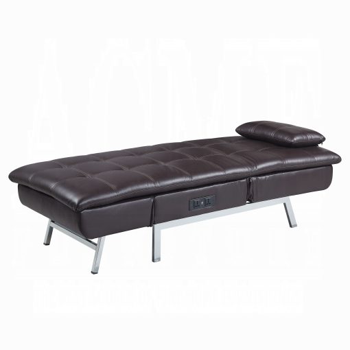 Padilla Brown Synthetic Leather Chaise Lounge with Pillow & USB - Image 7