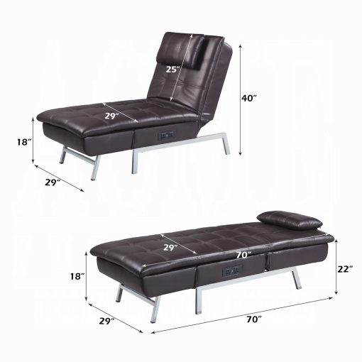 Padilla Brown Synthetic Leather Chaise Lounge with Pillow & USB - Image 10