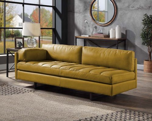 Radia Turmeric Top Grain Leather Sofa with Pillow