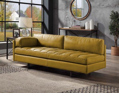 Radia Turmeric Top Grain Leather Sofa with Pillow