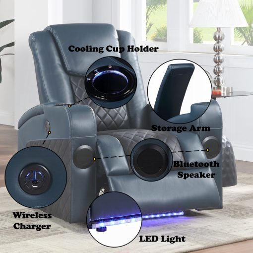 Alair Metal & Leather-Aire Power Motion Recliner with Bluetooth, Wireless Charger & Cupholder - Image 11