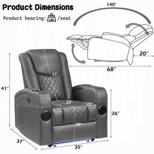 Alair Metal & Leather-Aire Power Motion Recliner with Bluetooth, Wireless Charger & Cupholder - Image 22