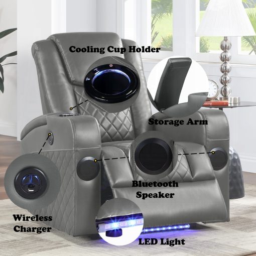 Alair Metal & Leather-Aire Power Motion Recliner with Bluetooth, Wireless Charger & Cupholder - Image 23