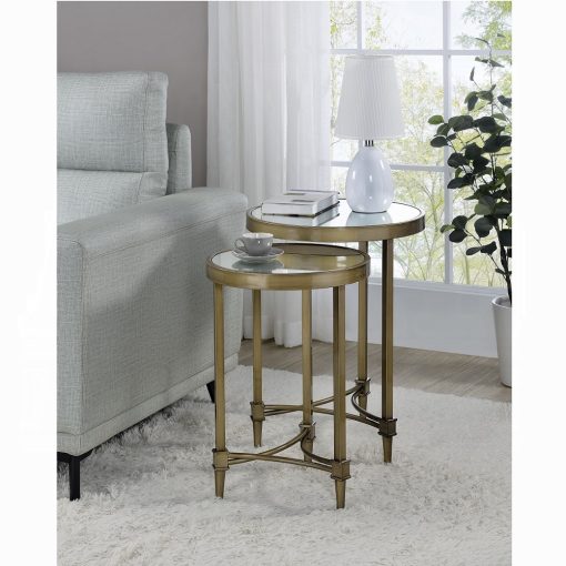 Aditya Mirrored & Antique Brass Nesting Table