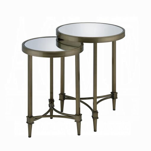 Aditya Mirrored & Antique Brass Nesting Table - Image 2