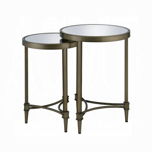 Aditya Mirrored & Antique Brass Nesting Table - Image 3