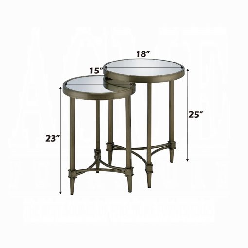 Aditya Mirrored & Antique Brass Nesting Table - Image 4